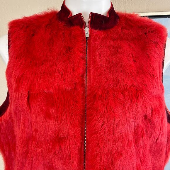 Vintage YVONNE LE MARIE red rabbit fur vest size 8 - Picture 3 of 7